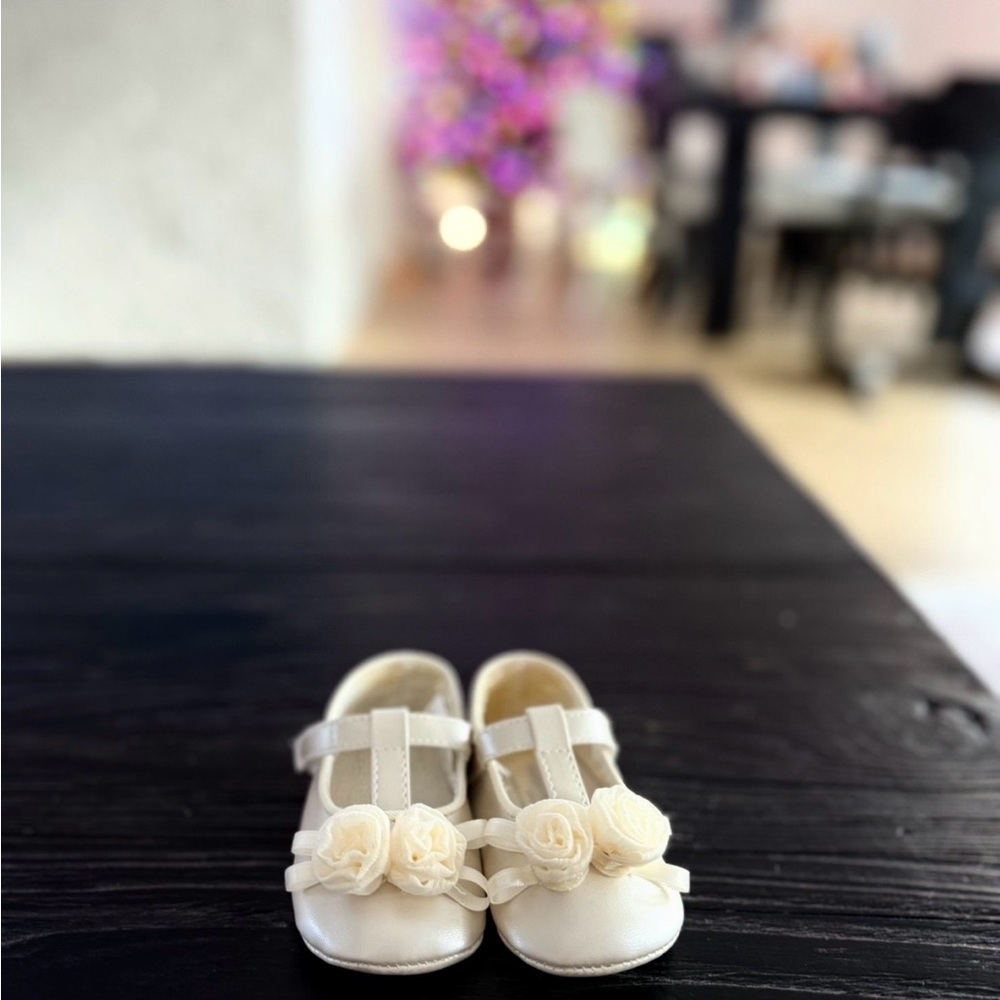 Mayoral Cream Kids Dress Shoes with Floral Accents